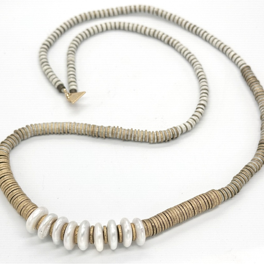 Serefina Britta Necklace Anthropologie Heavy Beaded Brass Gold Tone Shell MOP